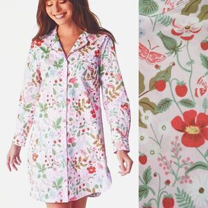 NEW Rifle Paper X Company Store Cotton Poplin Nightshirt Pink Floral Print Sz M